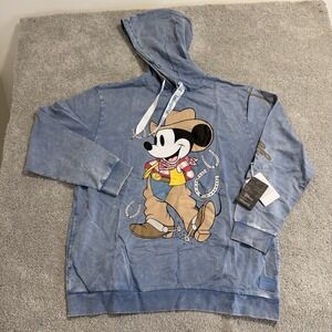 Loungefly Disney Western Mickey Mouse Unisex Hoodie Sz XL Blue Cowboy Sweatshirt